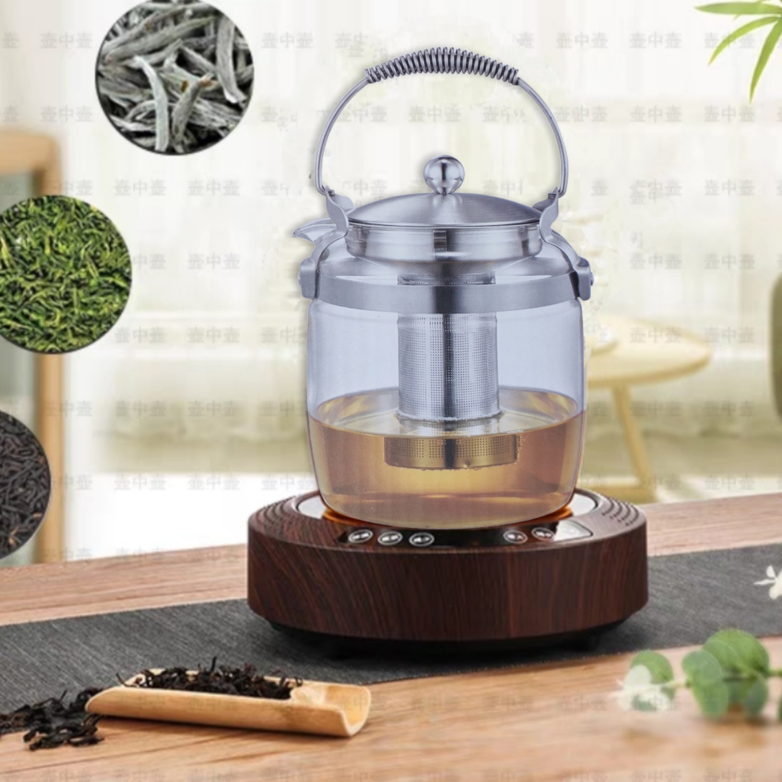 BÌNH TRÀ ẤM PHA TRÀ CAFFE THỦY TINH CHỊU NHIỆT QUAI SÁCH LÕI LỌC INOX 304 - 1800ML