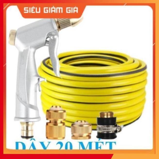 Bộ dây vòi xịt nước rửa xe, tưới cây . tăng áp 3 lần, loại 20m 206701 đầu đồng, cút đồng