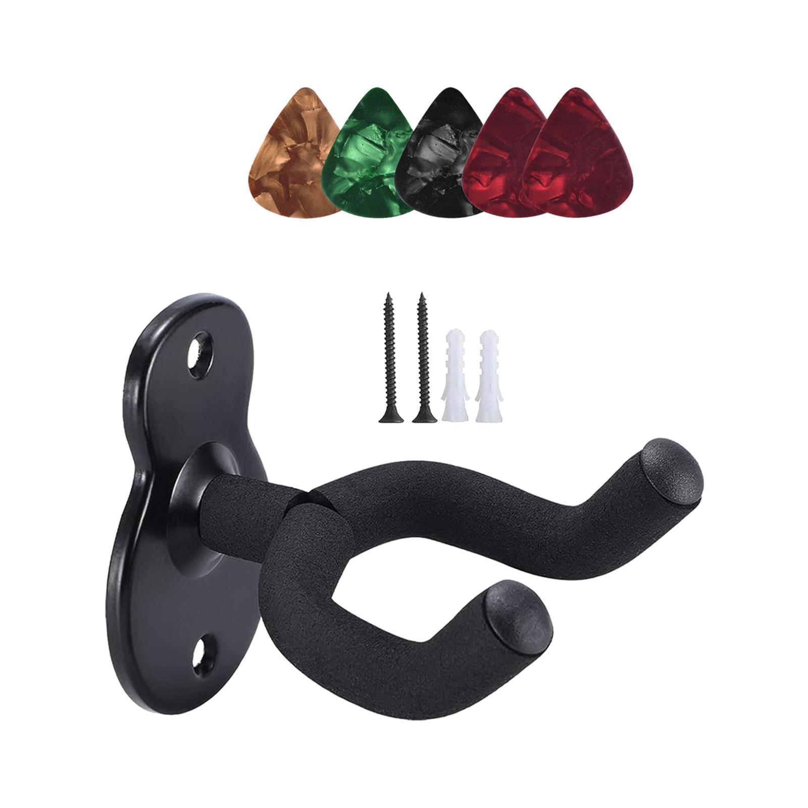 Guitar Wall Mount, Guitar Hanger Wall Hook with 5Pcs Guitar Picks Wall Guitar Holder for Acoustic Electric Bass Guitars Ukulele Violin