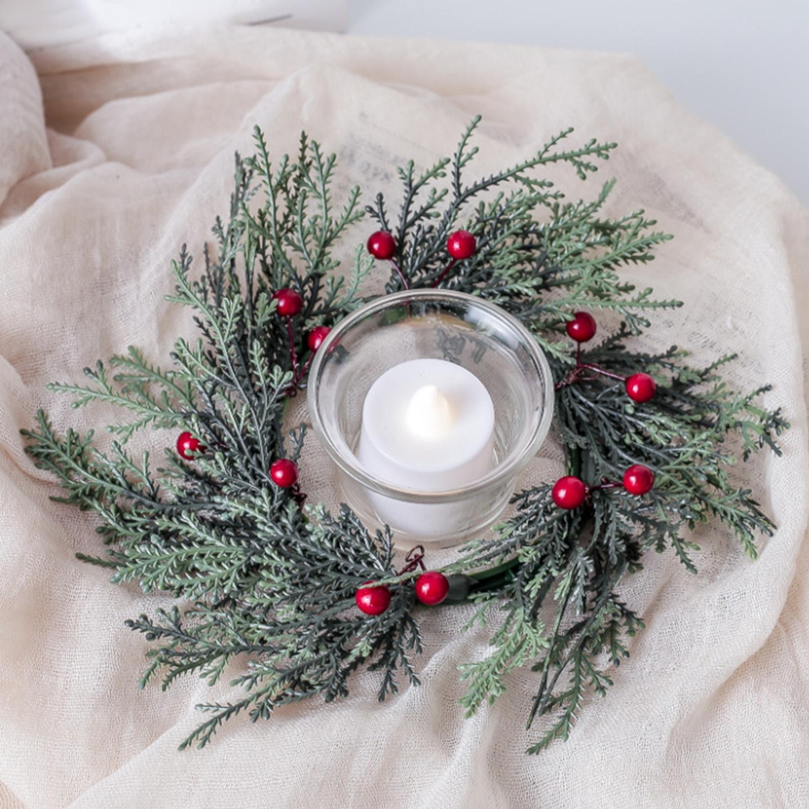 Christmas Candle  Artificial Wreath Christmas Garland Candle Wreath for Living Room Fireplace Lantern Home Decor