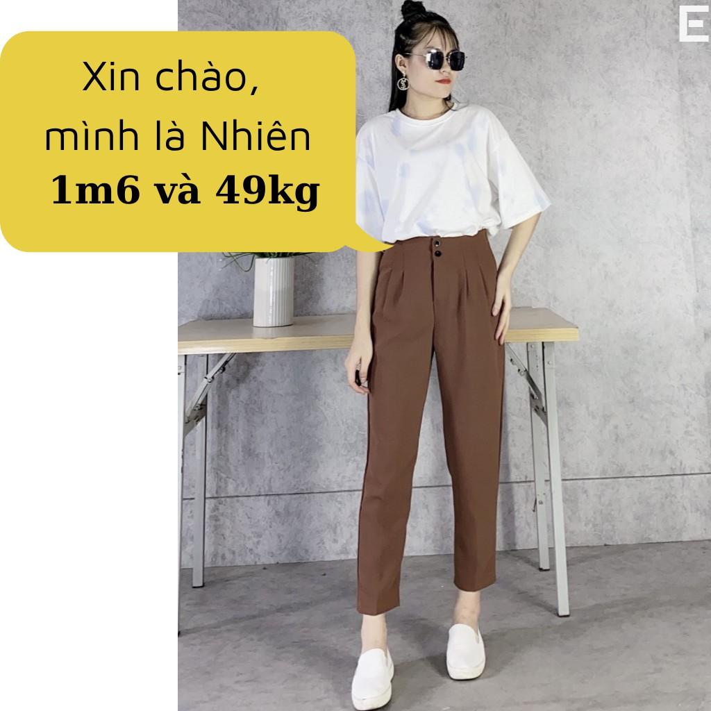 Quần tây nữ đi học 2 ly EMIX (3 màu), dáng dài, form rộng, cạp cao, 2 cúc, vải tuyết mưa, mềm mịn, không lỗ