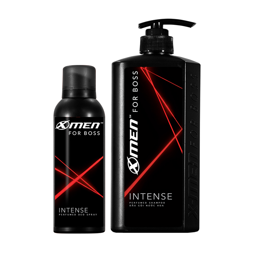 Combo Dầu gội nước hoa X-Men for Boss Intense 650g + Xịt khử mùi X-Men for Boss Intense 150ml