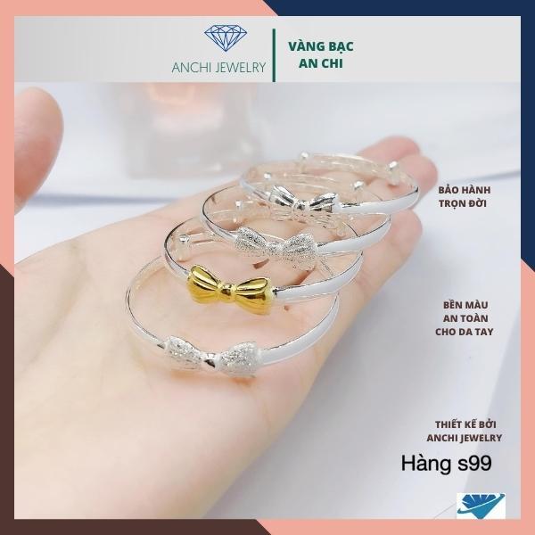 Vòng tay bạc nguyên chất hình nơ cho bé gái, tự điều chỉnh size,khắc tên,điện thoại,Vàng bạc an chi