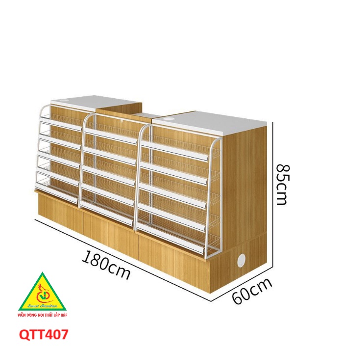 Bàn tính tiền siêu thị , Bàn thu ngân thiết kế tiện lợi QTT407 - Nội thất lắp ráp Viễn Đông Adv