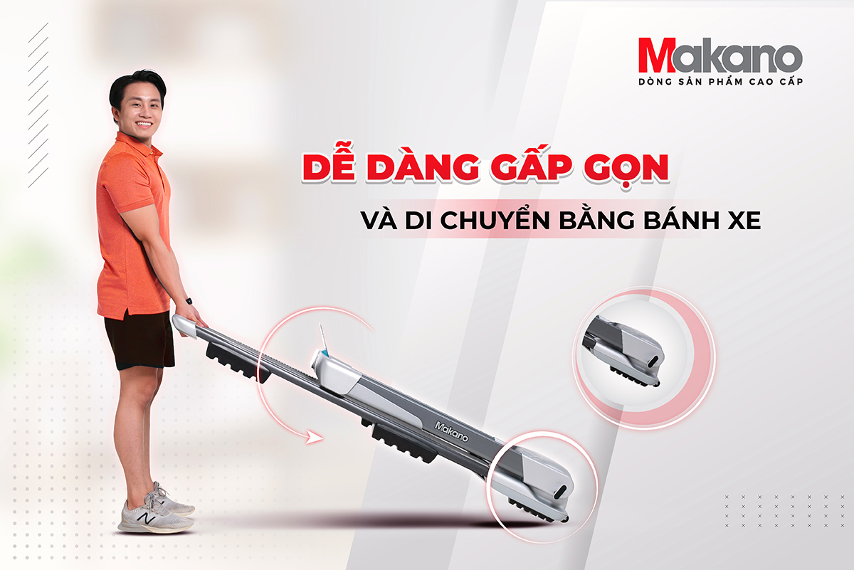 Máy Chạy Bộ Tại Nhà Makano DVCB-00006 Gấp Gọn, Máy Chạy Bộ Theo Dõi Sức Khỏe Khung Chắc Chắn