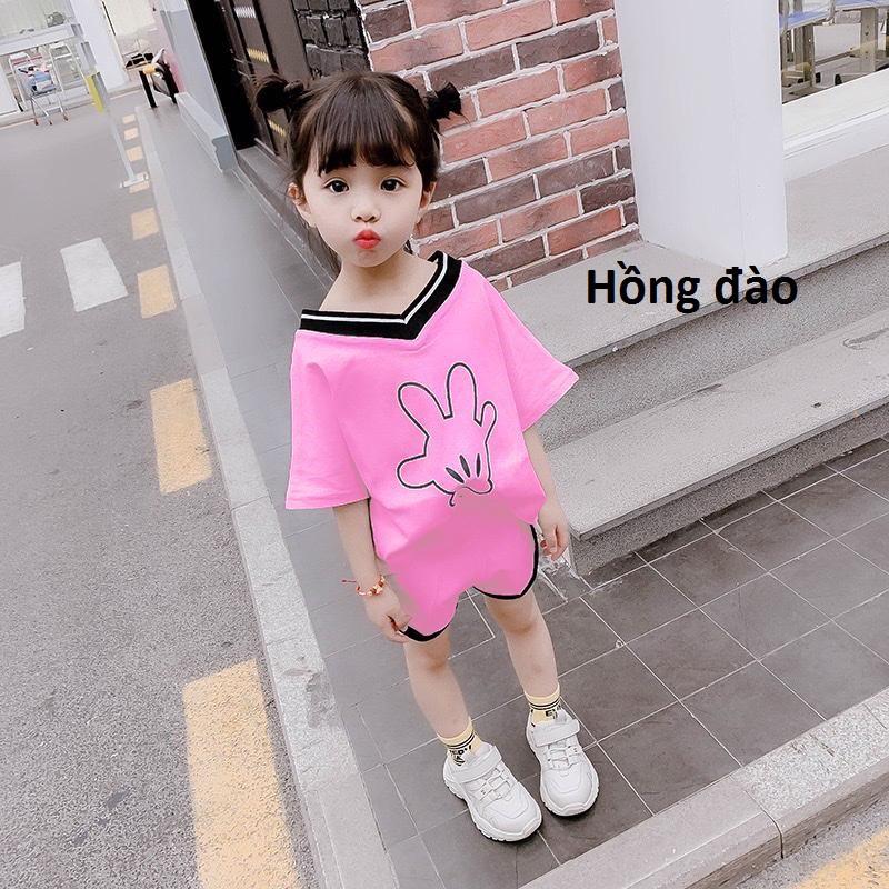 Bộ quần áo thể thao cho bé gái, ngắn tay mát mẻ, in mickey, may viền