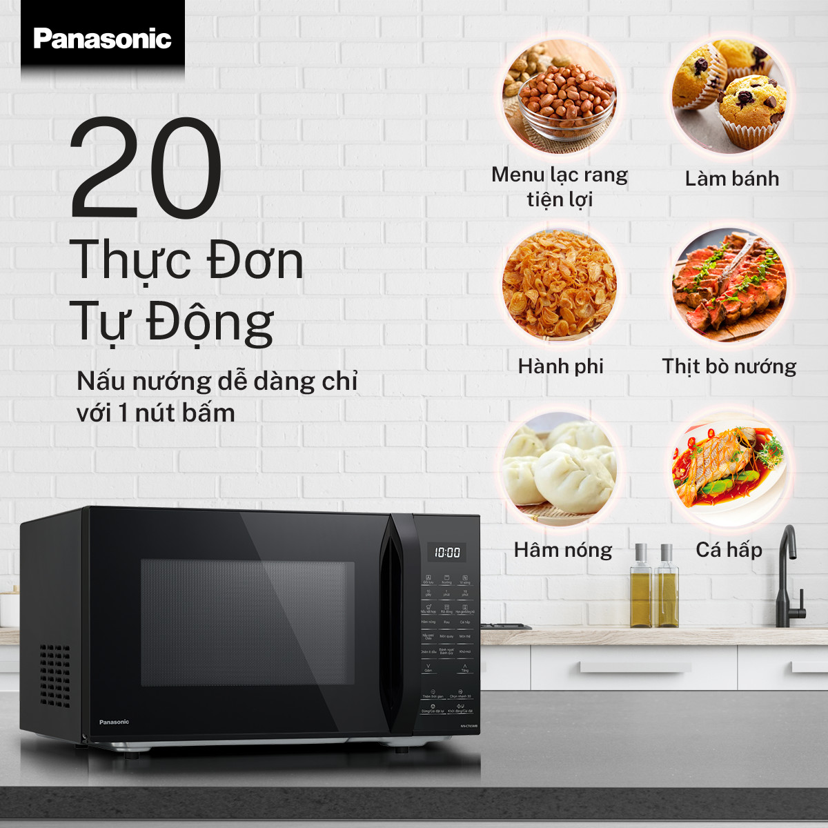 Lò vi sóng nướng đối lưu chiên không dầu Panasonic NN-CT65MBYUE – 20 thực đơn tự động – Dung tích 27L – Hàng chính hãng