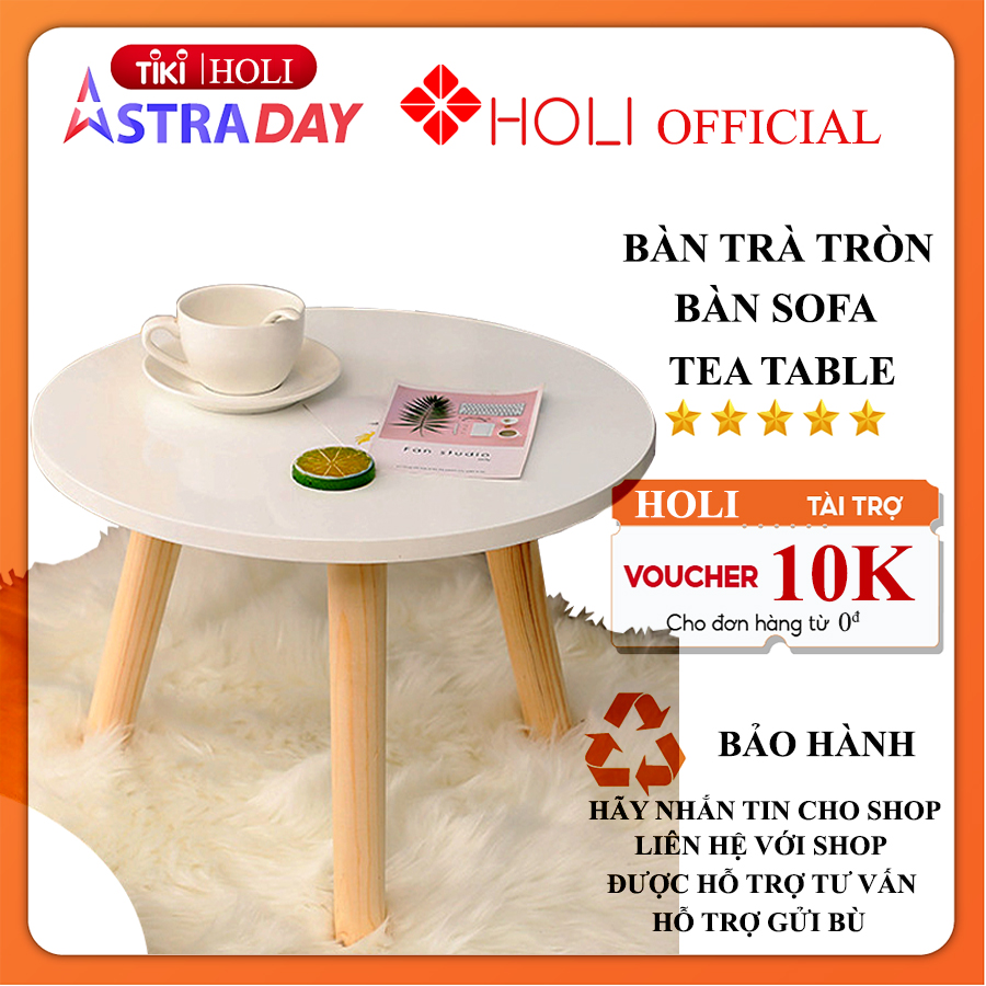 Bàn trà  tròn, bàn sofa HOLI ( BT01) tròn bệt, đường kính mặt bàn 60x60cm, chân gỗ sồi tự nhiên ( Màu Trắng