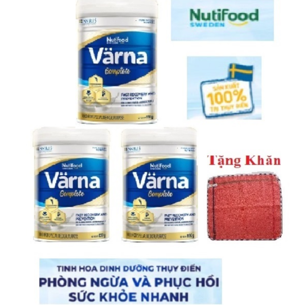 Combo 03 hộp Sữa bột Värna Complete Lon 850g của Nutifood Thụy Điển dành cho người cao tuổi, người bệnh cần phục hồi sức khỏe tặng khăn mặt bông mềm mịn