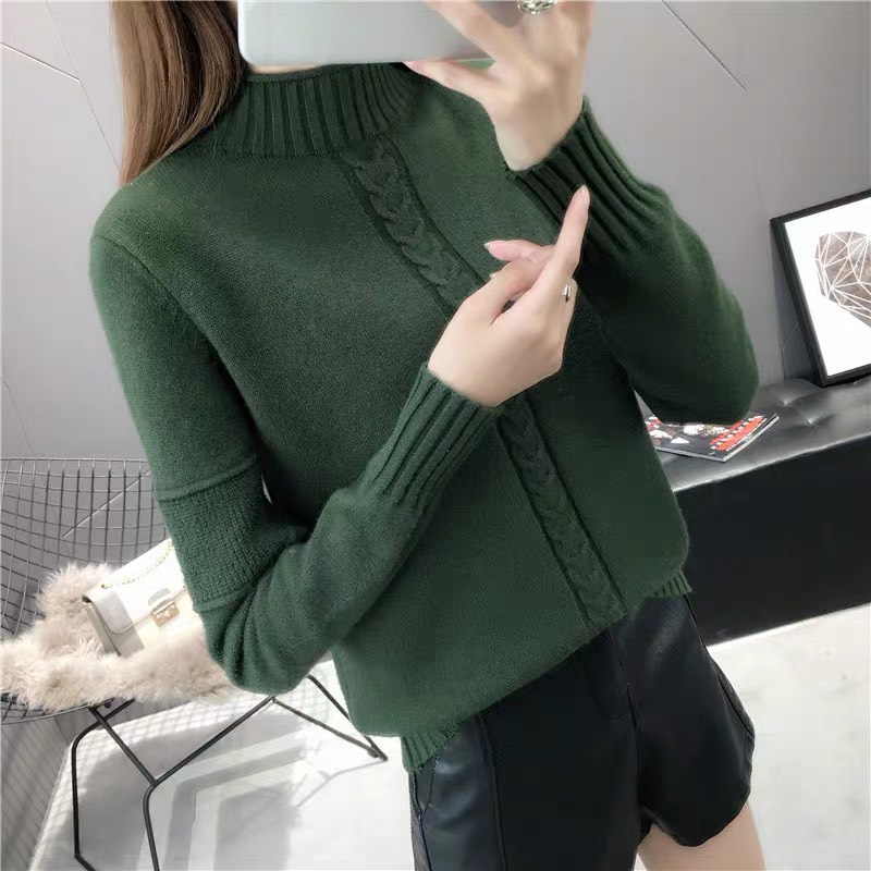 Áo len nữ cổ 3 phân trần gân thừng ấm áp, thời trang phong cách trẻ