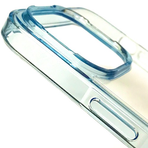Ốp lưng cho iPhone 15 Pro Max Defend Glass Shock Viền màu xanh (Trong suốt không ố màu)
