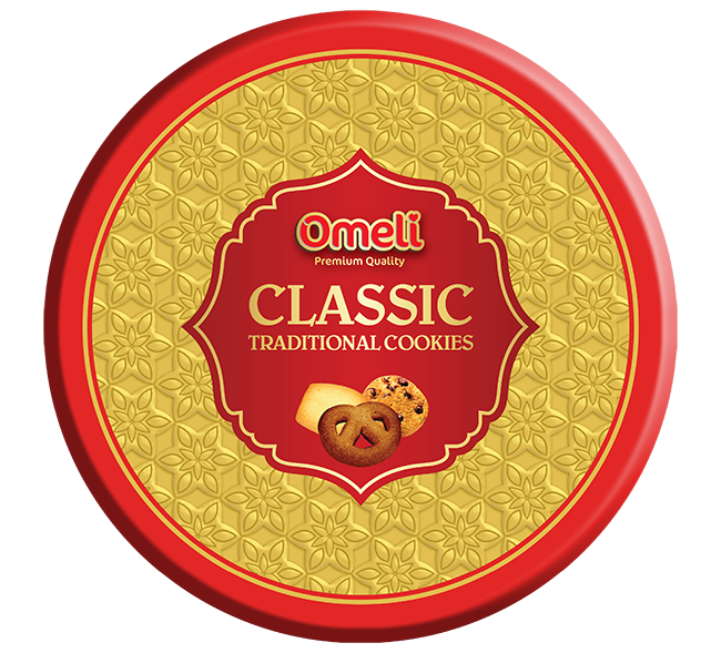 Bánh Cookies Omeli Classic màu đỏ - Hộp thiếc tròn 362g (Có túi xách)