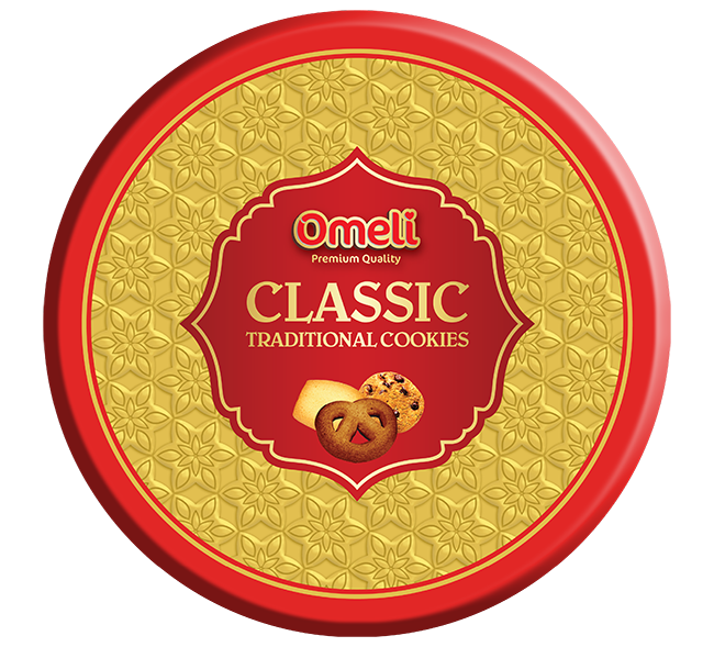 Bánh Cookies Omeli Classic màu đỏ - Hộp thiếc tròn 362g