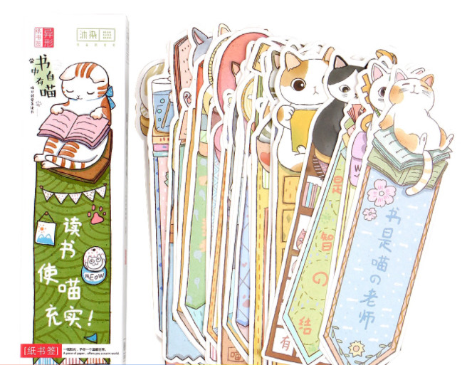 Hộp 30 Bookmark Đánh Dấu Sách Hình Mèo - 15.5x4.5cm