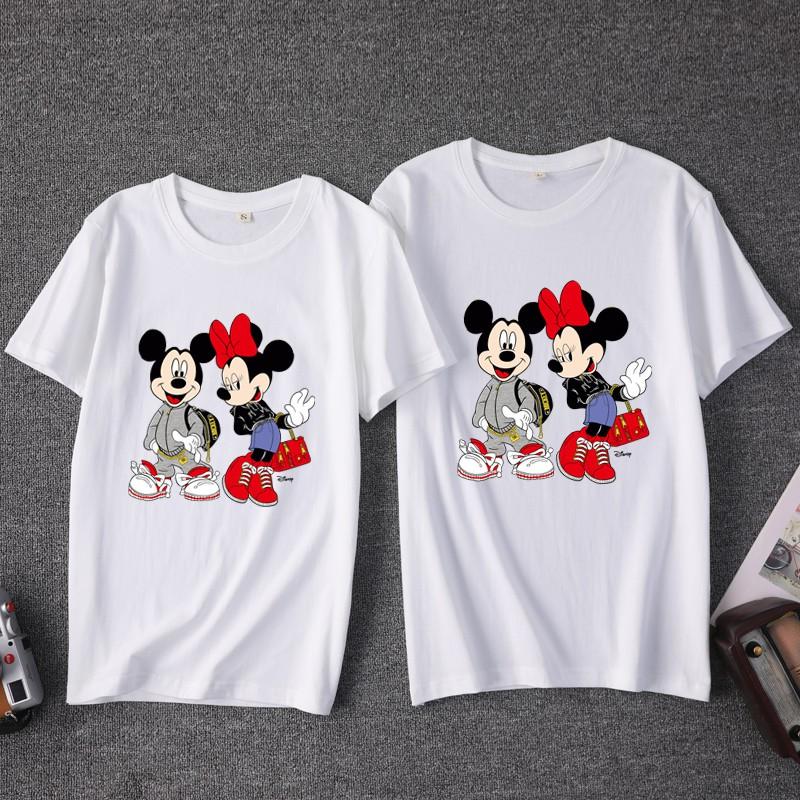 Áo thun nam nữ bộ đôi in hình chuột Mickey cổ tròn from rộng vải mềm mịn
