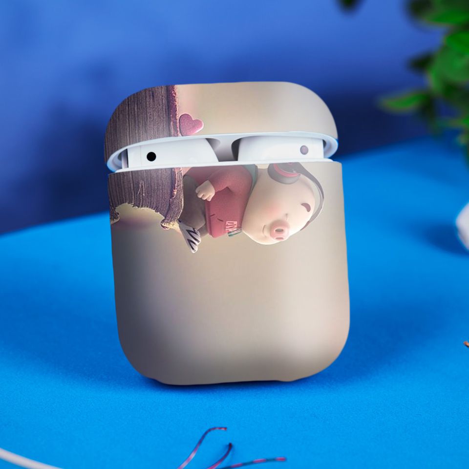 Miếng dán skin chống bẩn cho tai nghe AirPods in hình Heo con dễ thương - HEO2k19 - 001 (bản không dây 1 và 2)