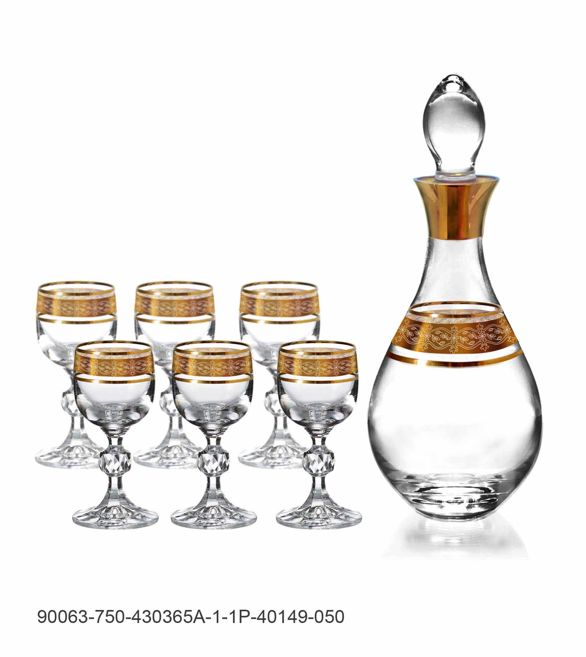 Bộ Bình Rượu Và 6 Ly Pha Lê Mạ Vàng 750ml/Ly 50ml