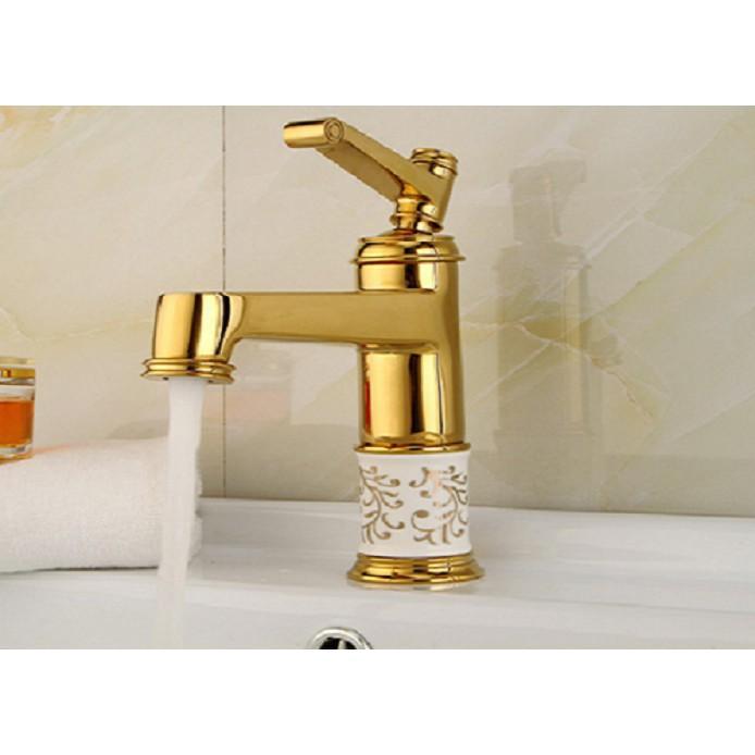 Combo bộ sen cây vàng ánh kim kèm vòi chậu lavabo đính đá cao cấp