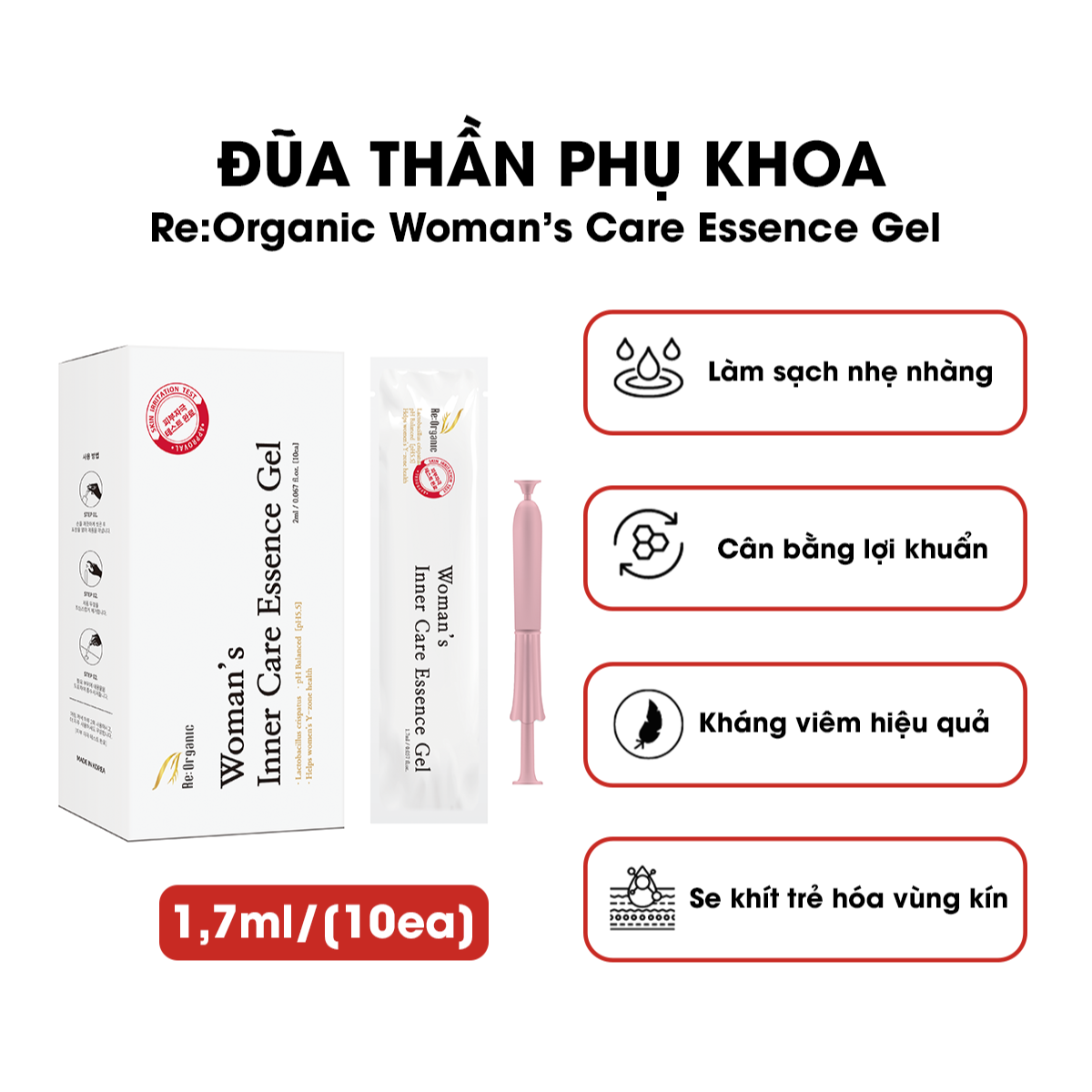 Gel vệ sinh chăm sóc Re:Organic Woman’s Inner Care Essence Gel, đũa thần phụ khoa làm sạch khử mùi trẻ hóa vùng chữ Y