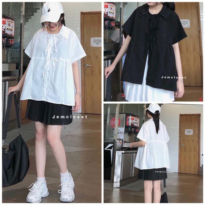 Áo Babydoll Nữ Cổ Bẻ Buộc Dây - Áo Sơ Mi Nữ Dáng Rộng Thời Trang và Đáng Yêu