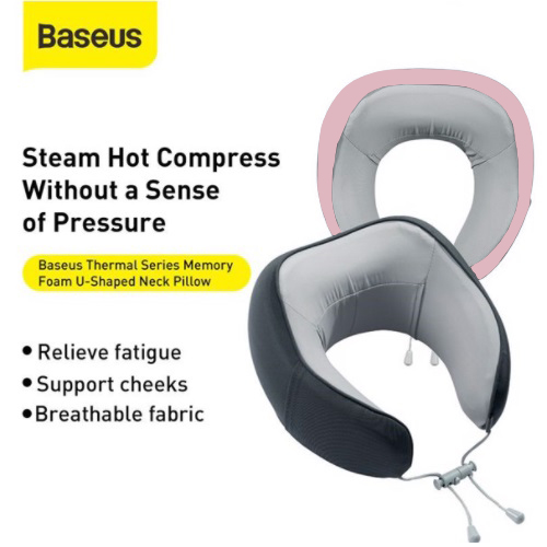 Gối mềm chữ U chống mỏi cổ, vai gáy, đi tàu xe Baseus Thermal Series Memory Foam U-Shaped Neck Pillow (with 2 Packs of Hot Compress Patches for Replacement) - Hàng nhập khẩu