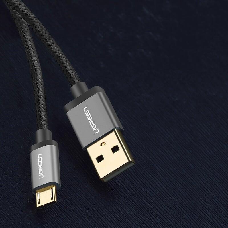 Ugreen UG30495US134TK 0.25M màu Đen Cáp sạc truyền dữ liệu USB 2.0 sang MICRO USB đầu mạ vàng - HÀNG CHÍNH HÃNG