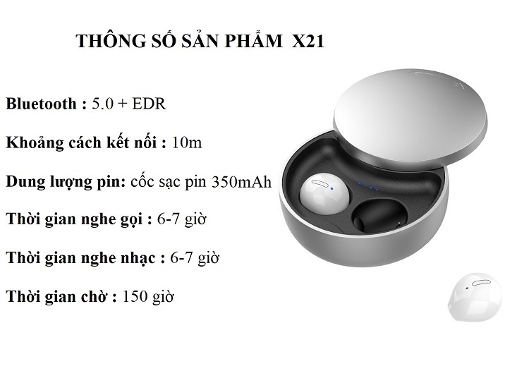 Tai Nghe Nhét Tai  Mini Bluetooth 5.0 X-21+ EDR