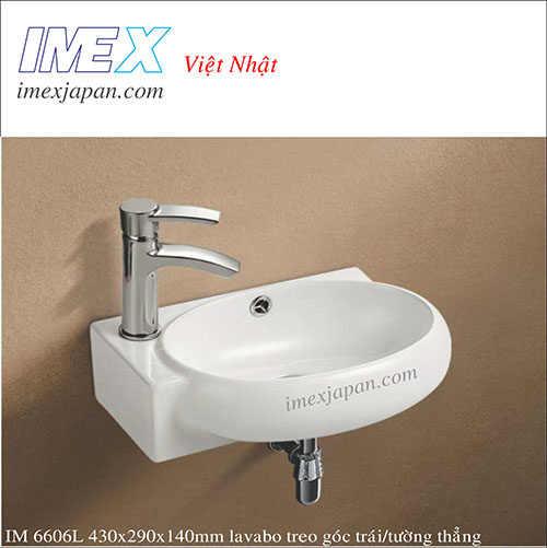 Lavabo treo tường góc trái men sứ phủ nano cao cấp nhỏ gọn IMEX IM 6606L