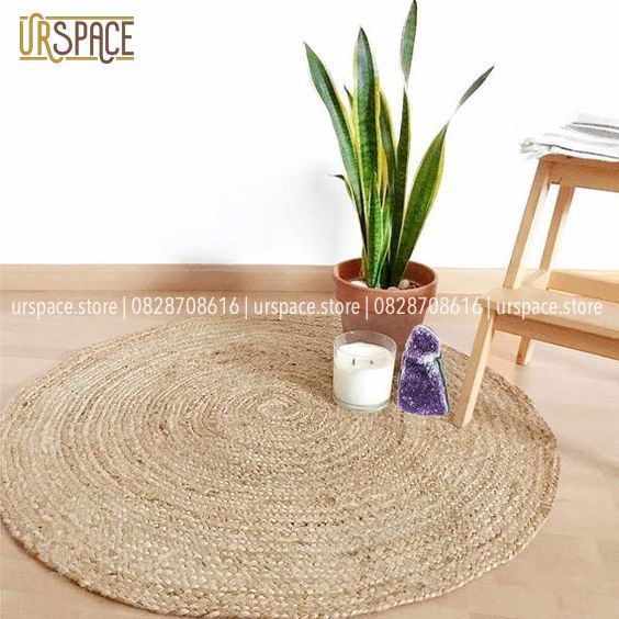 Thảm lục bình hình tròn đường kính 100cm, 120 cm/ Round hyacinth floor carpet D100 cm, D120 cm natural color