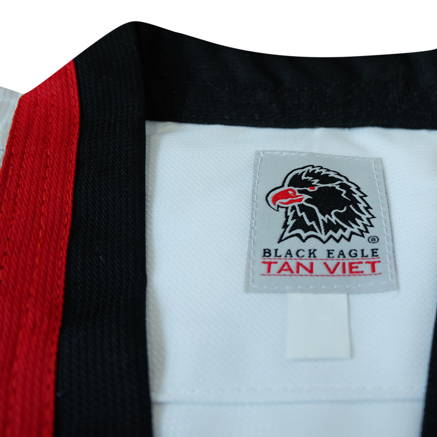 Võ Phục Taekwondo Black Eagle Cổ Đỏ Đen Vải Sọc DPVTTAECDDVSBE - Trắng