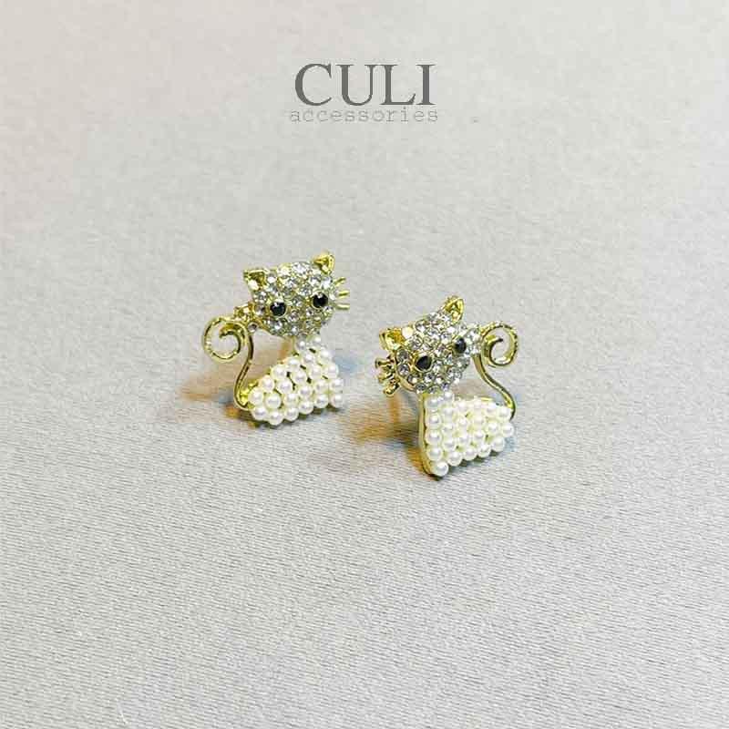 Khuyên tai, bông tai hình mèo đính đá cute, độc đáo HT617 - Culi accessories