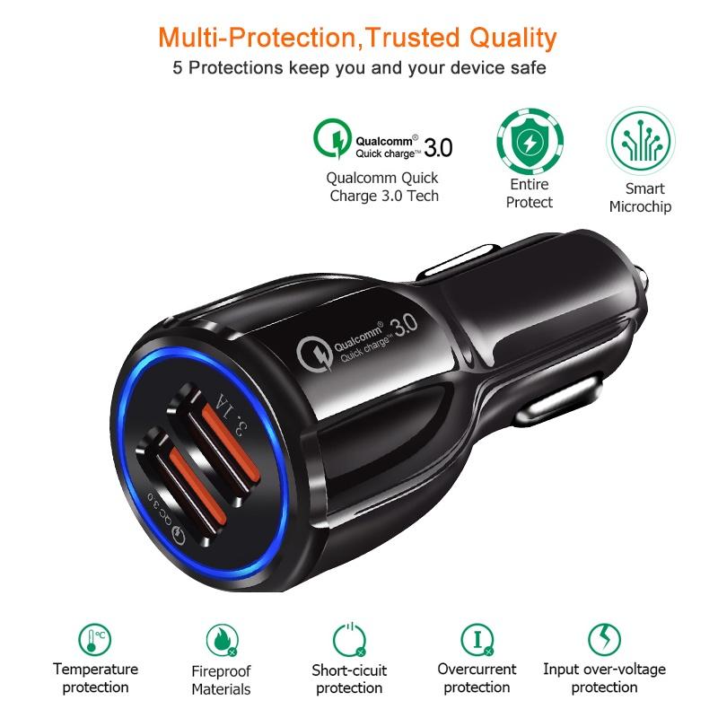 Tẩu Sạc Nhanh 3.0 Hai Cổng USB QC 3.0 Cho Xe Hơi
