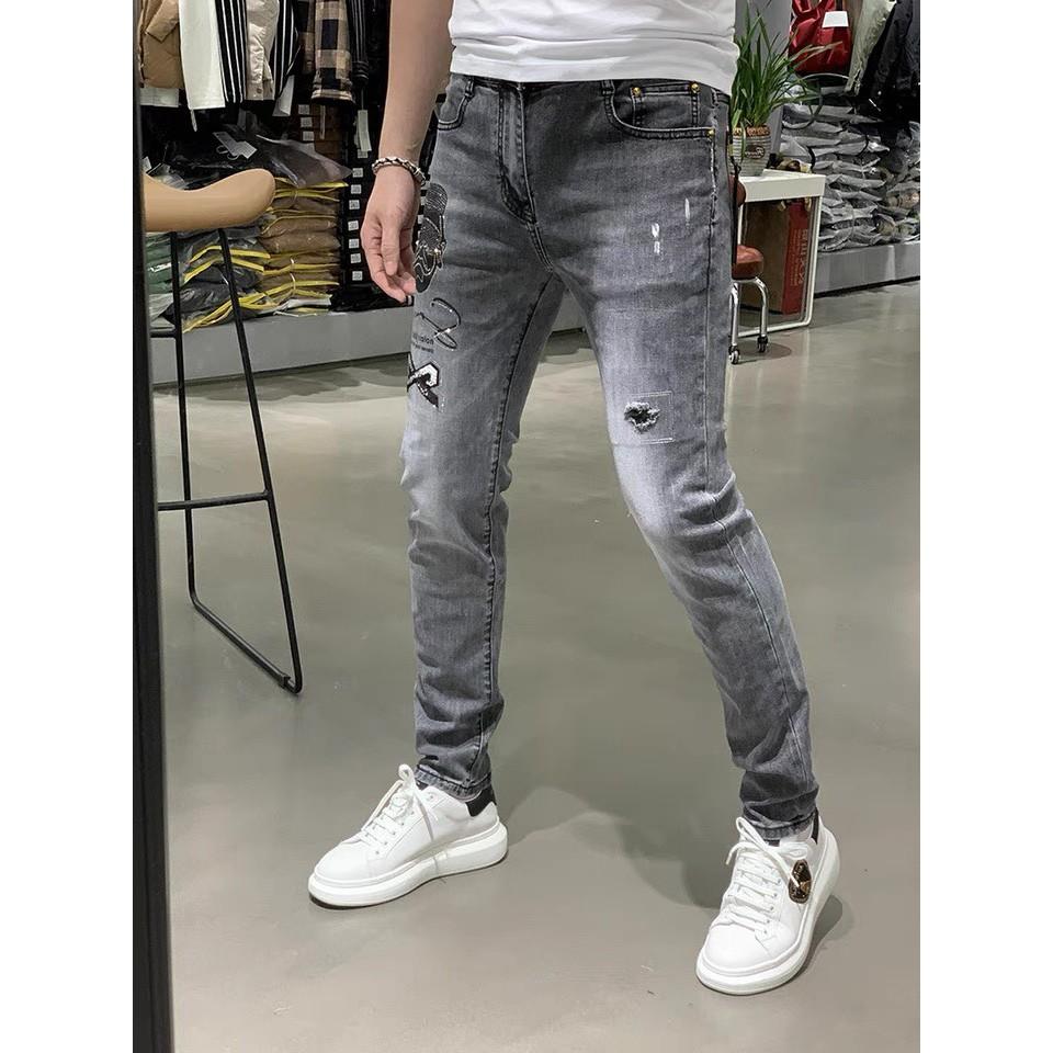 Quần Jean Nam Ống Suông, Quần Bò Nam Co Giãn, Phối Rách Thời Trang Mẫu Mới 2023 OBOK Fashion MS58