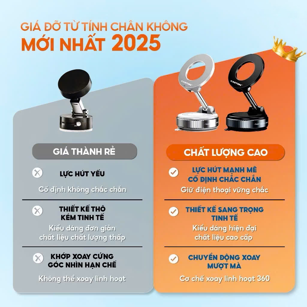 Giá đở điện thoại K007 hít nam châm hút chân không sử dụng ipad, oto, bàn làm việc đa năng xoay 360 mẫu mới cao cấp