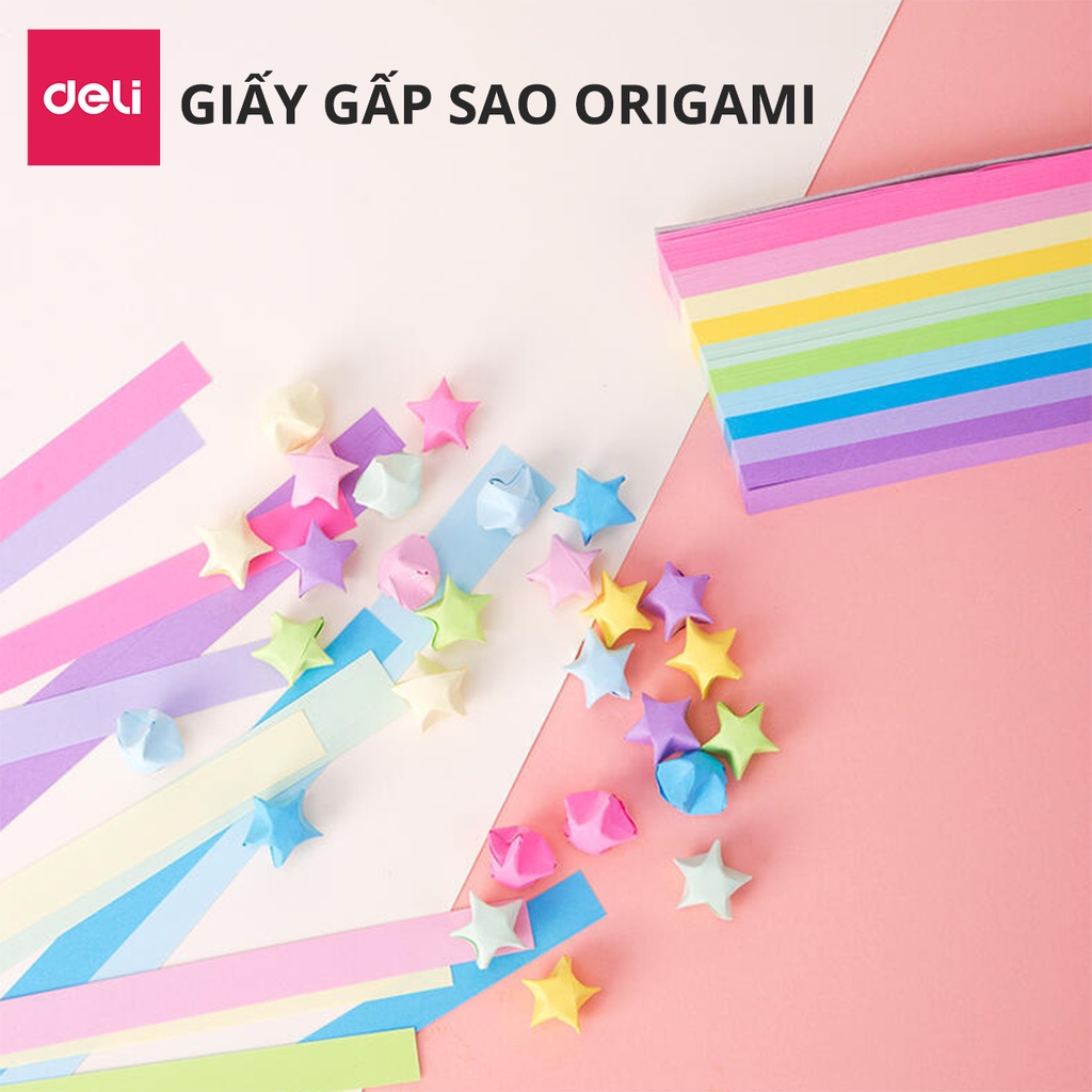 Set 1000/500 Tờ Giấy Gấp Sao Nhiều Màu Origami Lucky Star Paper Deli - Đồ Chơi Giáo Dục Giảm Căng Thẳng Cho Bé - 74834/74835