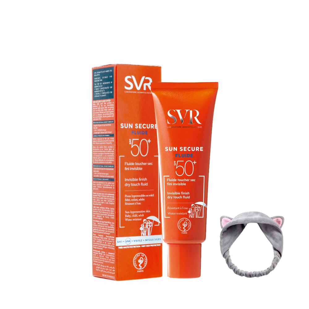 Kem Chống Nắng Kiềm Dầu, Không Gây Bóng Nhờn SVR Sun Secure Fluide SPF+ 50ml + Tặng 1 Băng Đô Tai Mèo ( Màu Ngẫu Nhiên)