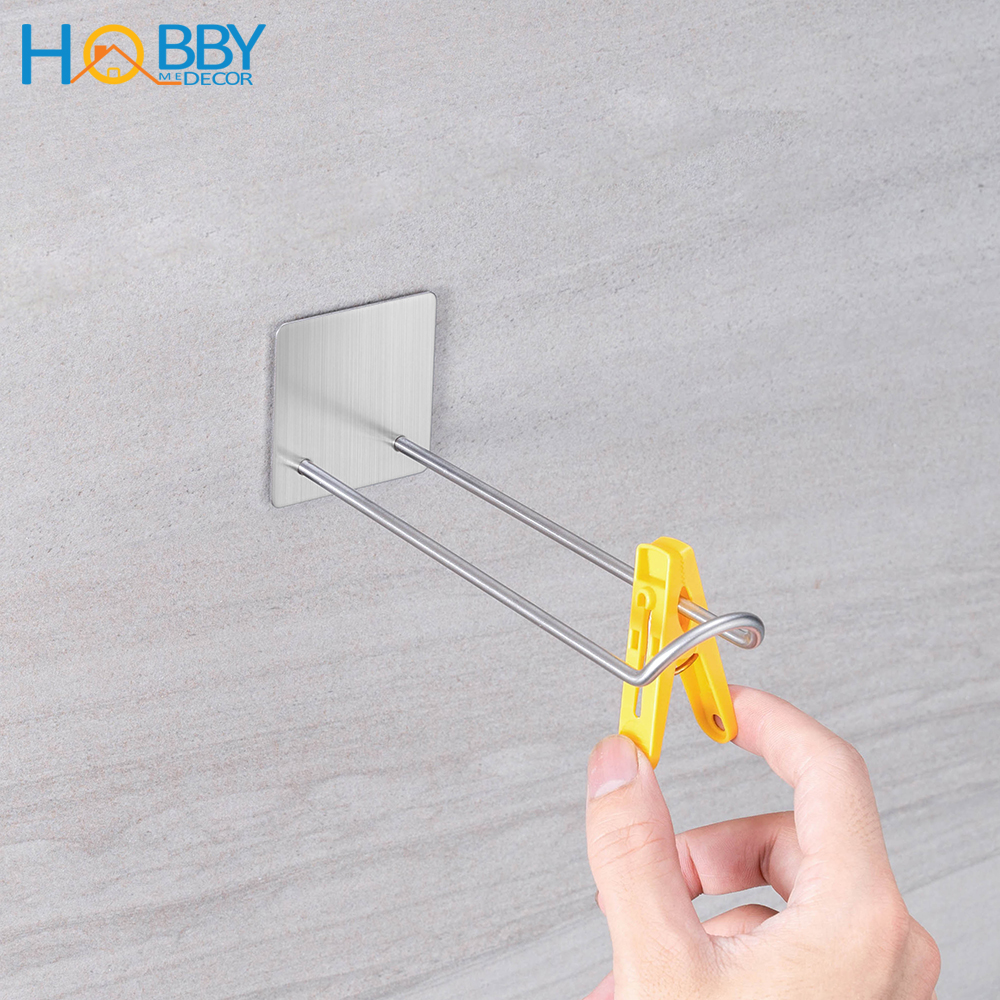 Bộ móc HOBBY GPMD treo kẹp phơi quần áo cho gọn - Inox 304 không rỉ dán tường gạch men nhà bếp, phòng tắm