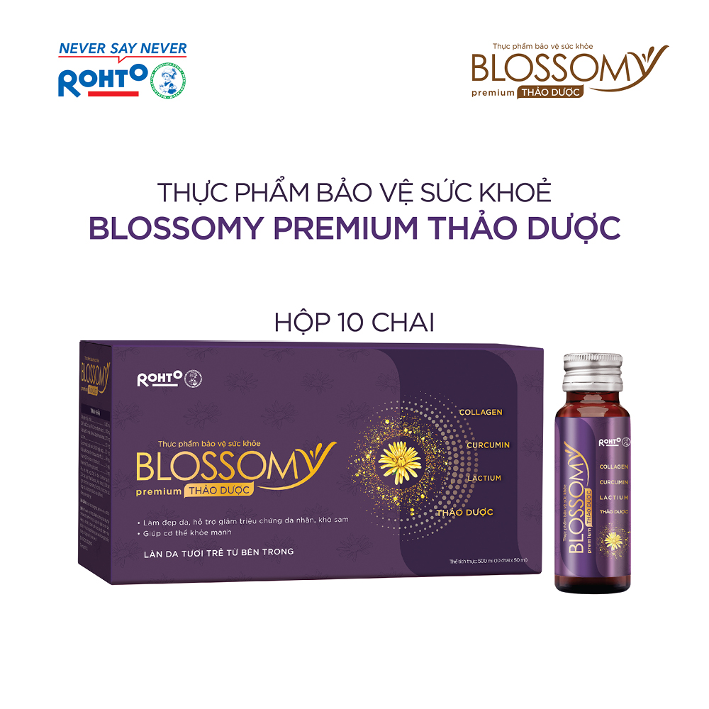Nước uống collagen thảo dược giúp đẹp da, hỗ trợ ngủ ngon Blossomy Premium lốc 10 chai x 50ml