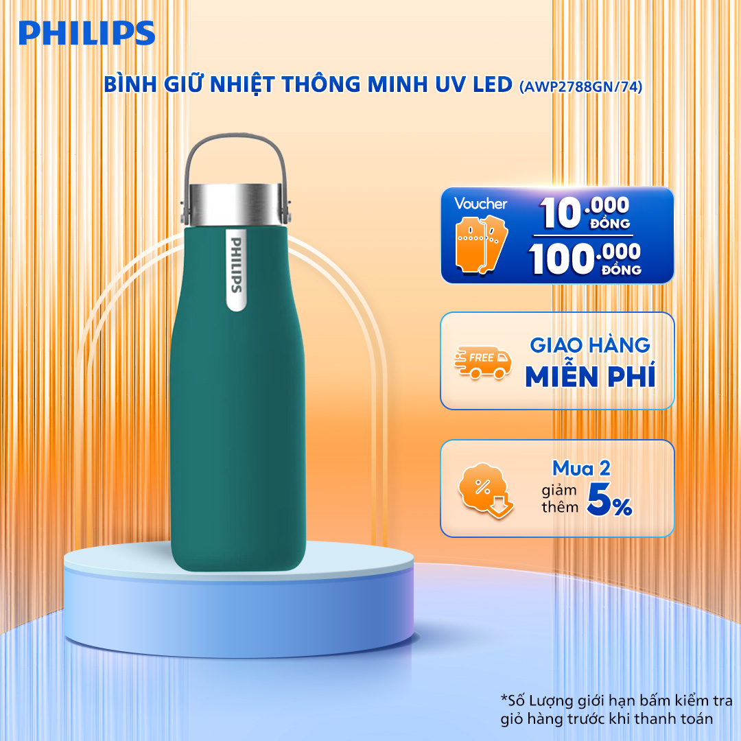 Bình giữ nhiệt thông minh UV Led Philips AWP2788GN/74 - Xanh lá
