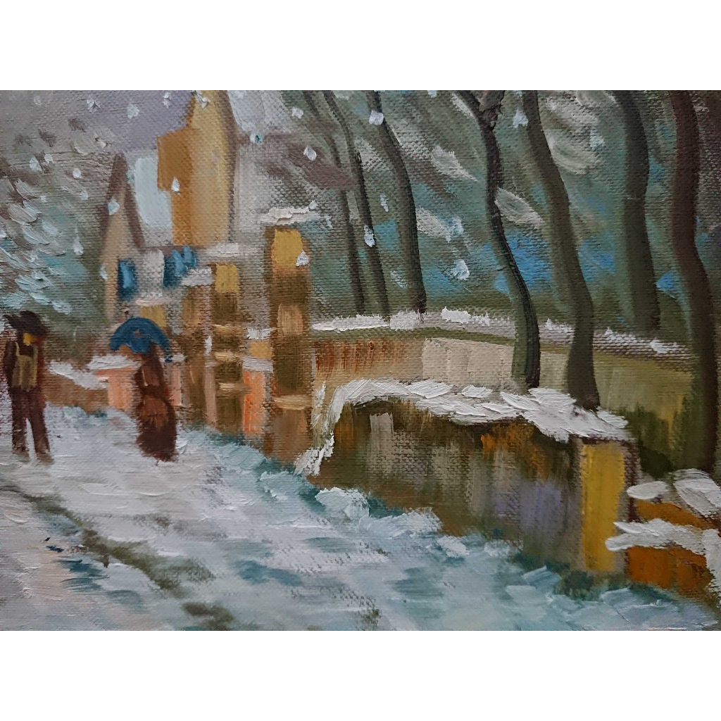 Mùa Tuyết Đầu Tiên - Tranh Sơn Dầu Vẽ Tay 30x40cm