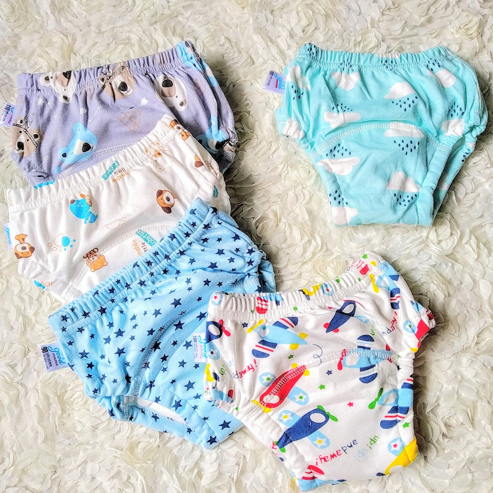 Combo 6 Quần bỏ bỉm cao cấp vải cotton 6 lớp siêu thấm, thoáng mát hiệu goodmama cho Bé trai từ 5-17 kg.