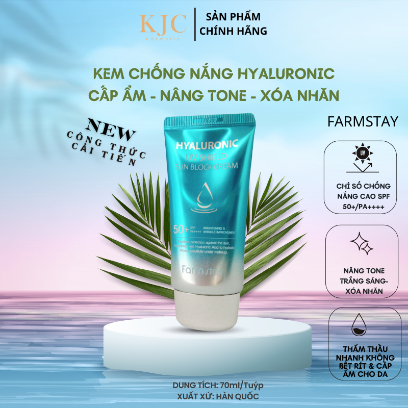 Kem Chống Nắng Cấp Ẩm và Bật Tone Da  - Farmstay Hyaluronic UV Shield Sun Block Cream SPF50+PA+++