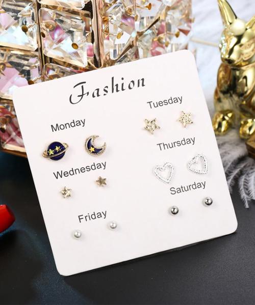 Set 6 bông tai ONE WEEK mini thời trang nữ RA002