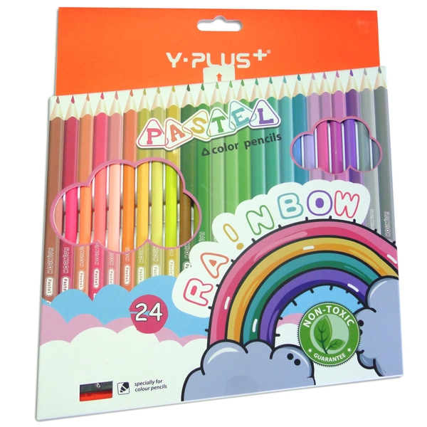 Bút Chì Màu Gỗ YPLUS+ Pastel-Rainbow 24 Màu Có Chuốt PC200200-RB