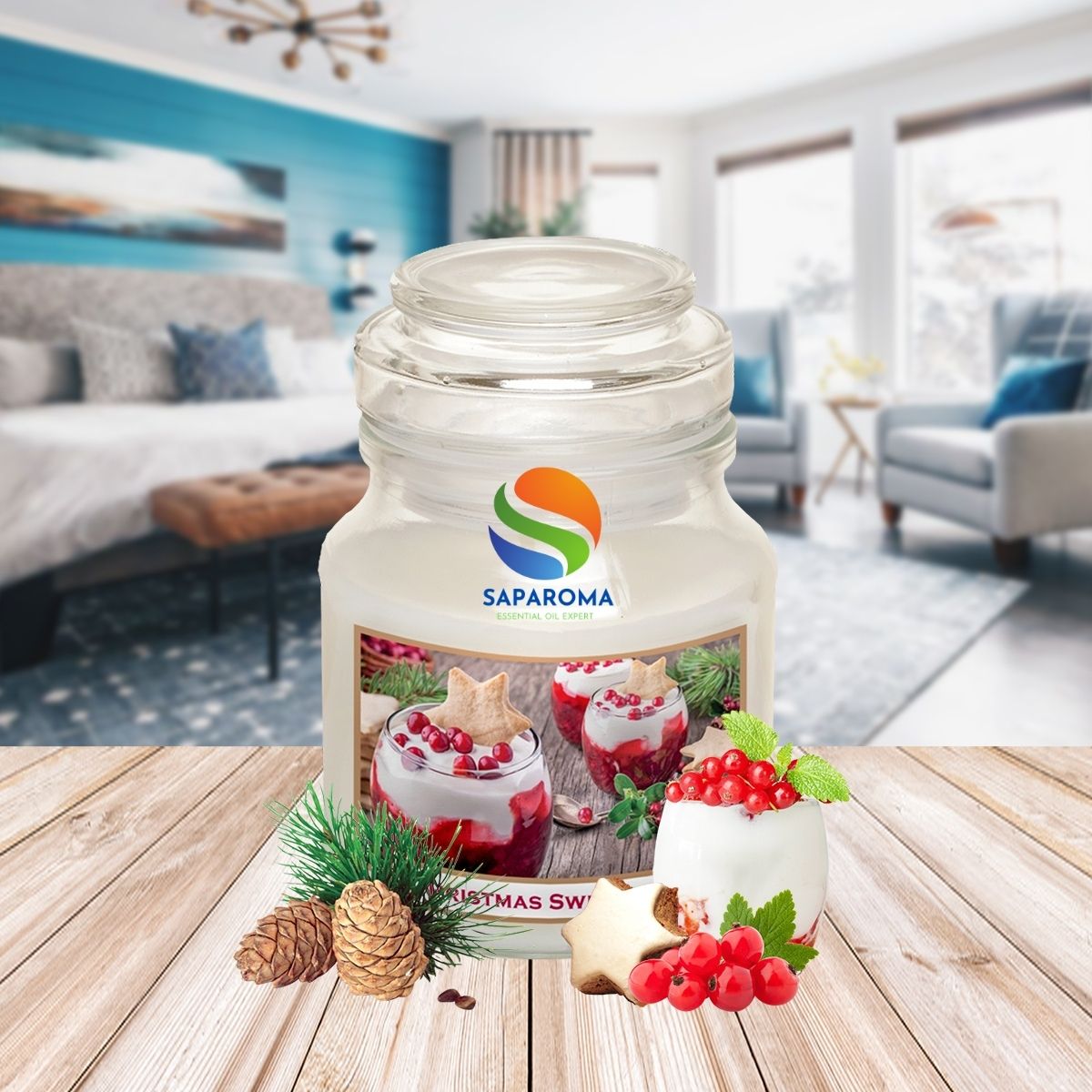 Hũ nến thơm tinh dầu Bartek Christmas Sweetness 130g QT06654 - nho chuỗi ngọc, nến trang trí, thơm phòng, thư giãn, Hỗ trợ khử mùi