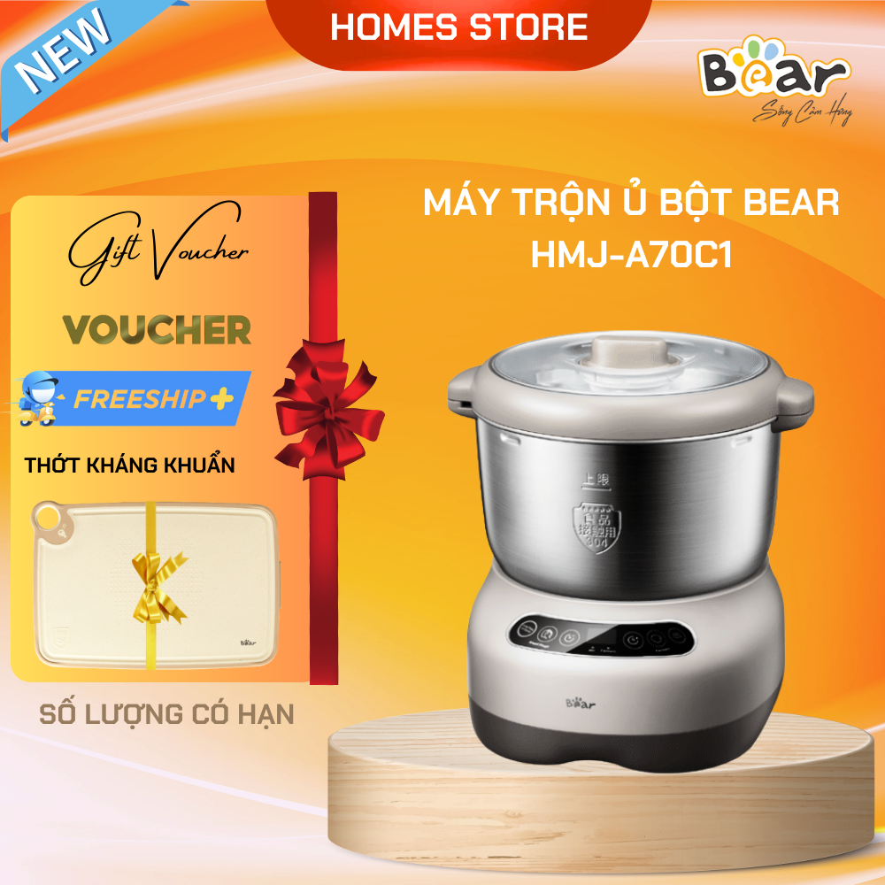 Máy Trộn Bột Ủ Bột Lên Men Tự Động BEAR HMJ-A70C1 Chống Dính Dung Tích 7 Lít Công Suất 250 W - Hàng Chính Hãng