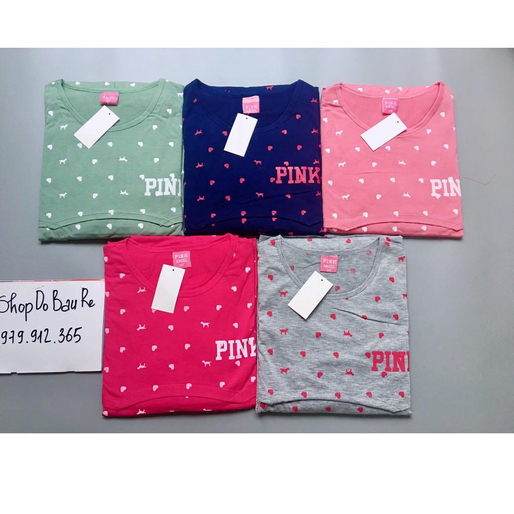 Đồ bộ bầu sau sinh Lửng Pink Xuân Hè, chất cotton mềm mát, thiết kế vén ngực cho con bú thuận tiện cho bà bầu