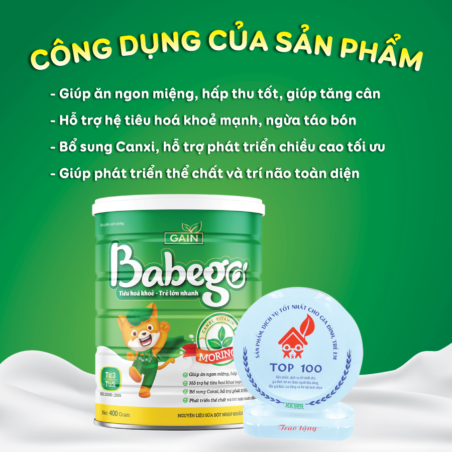 Sữa mát tăng cân, cải thiện biếng ăn và táo bón Babego 3 tuổi trở lên,400G