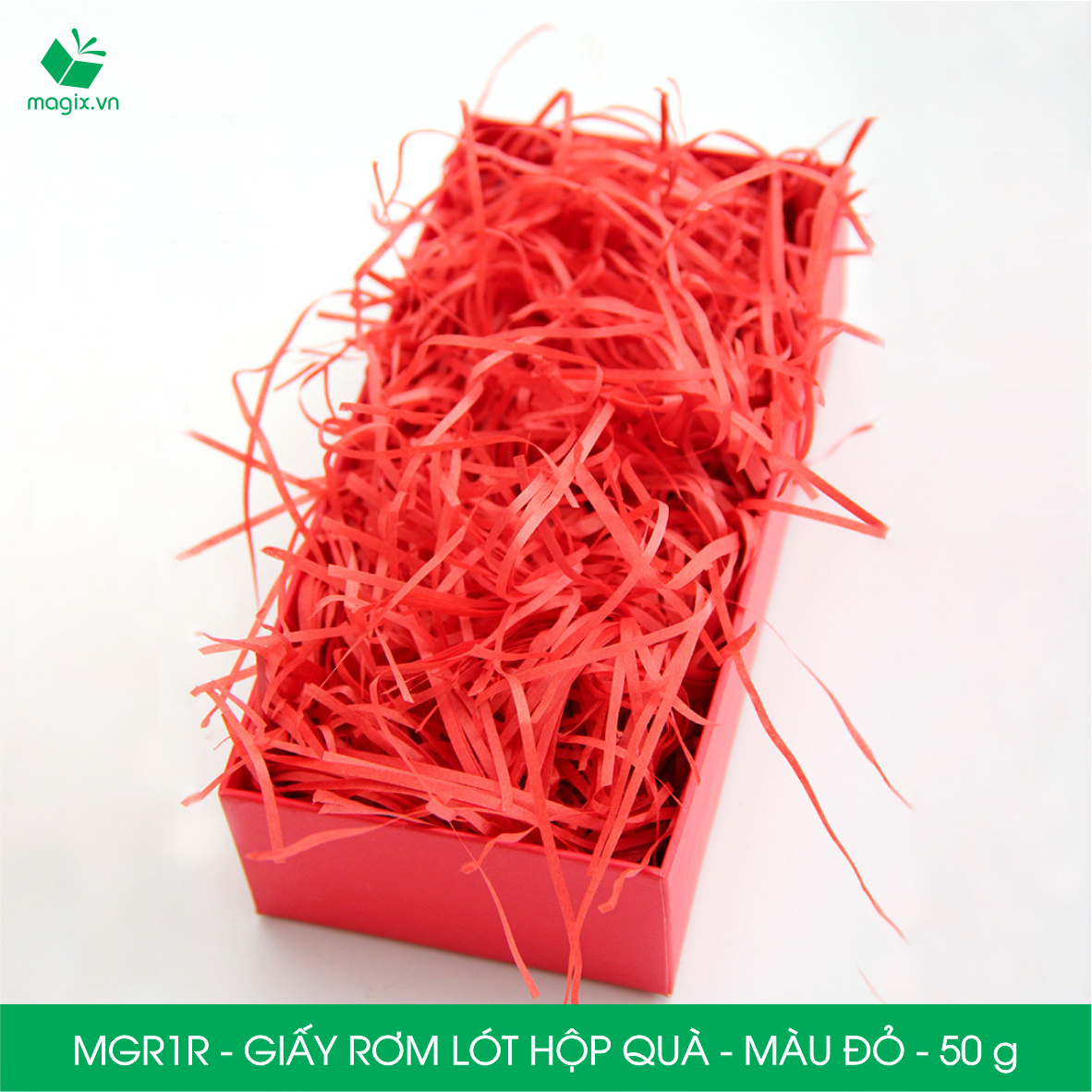 MGR1R - 50g Giấy rơm lót hộp quà màu đỏ - Giấy sợi rơm trang trí - Giấy vụn chống sốc