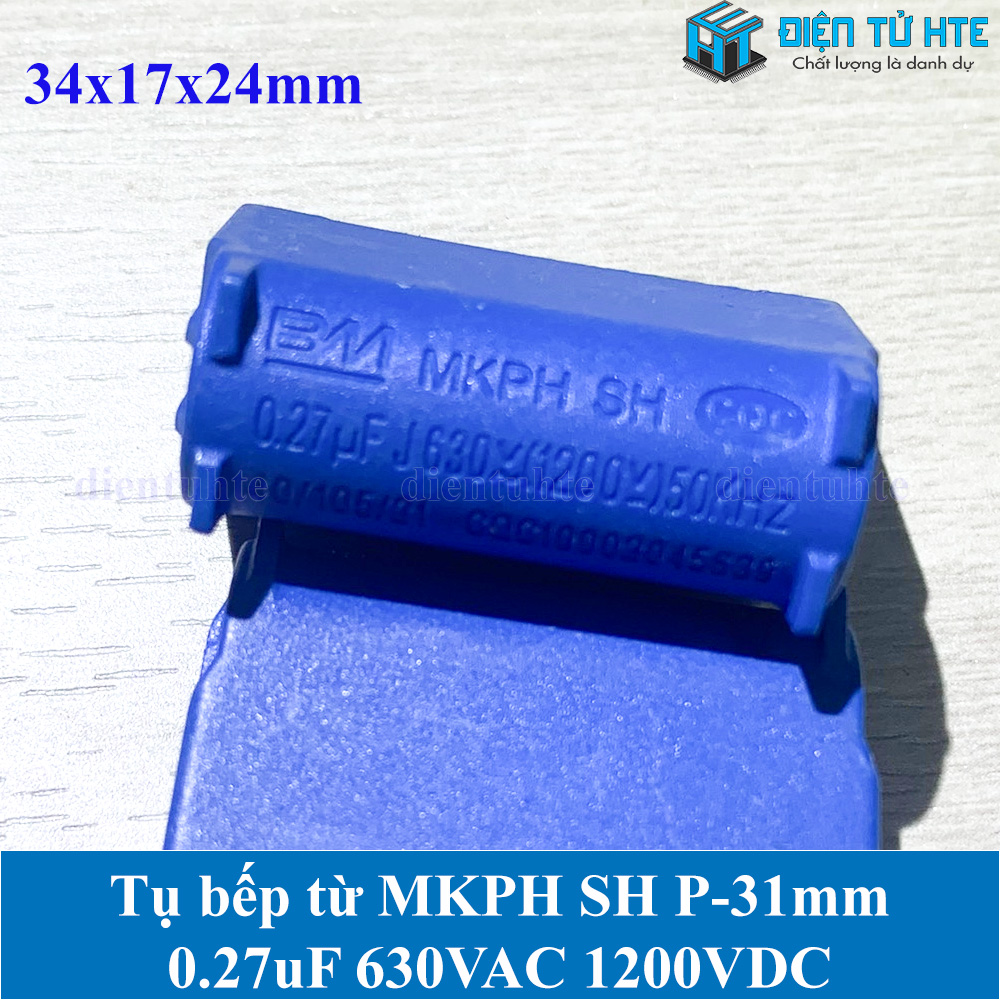Tụ bếp từ MKPH 0.27uF 630VAC 1200VDC pitch 31mm Xanh dương size 34x17x24mm
